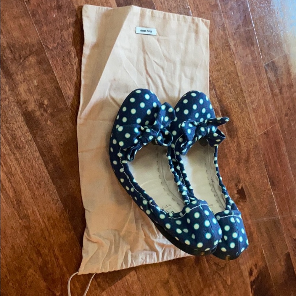Euc Miu Miu Polka Dot Ballet Flats - Size 9 - image 2